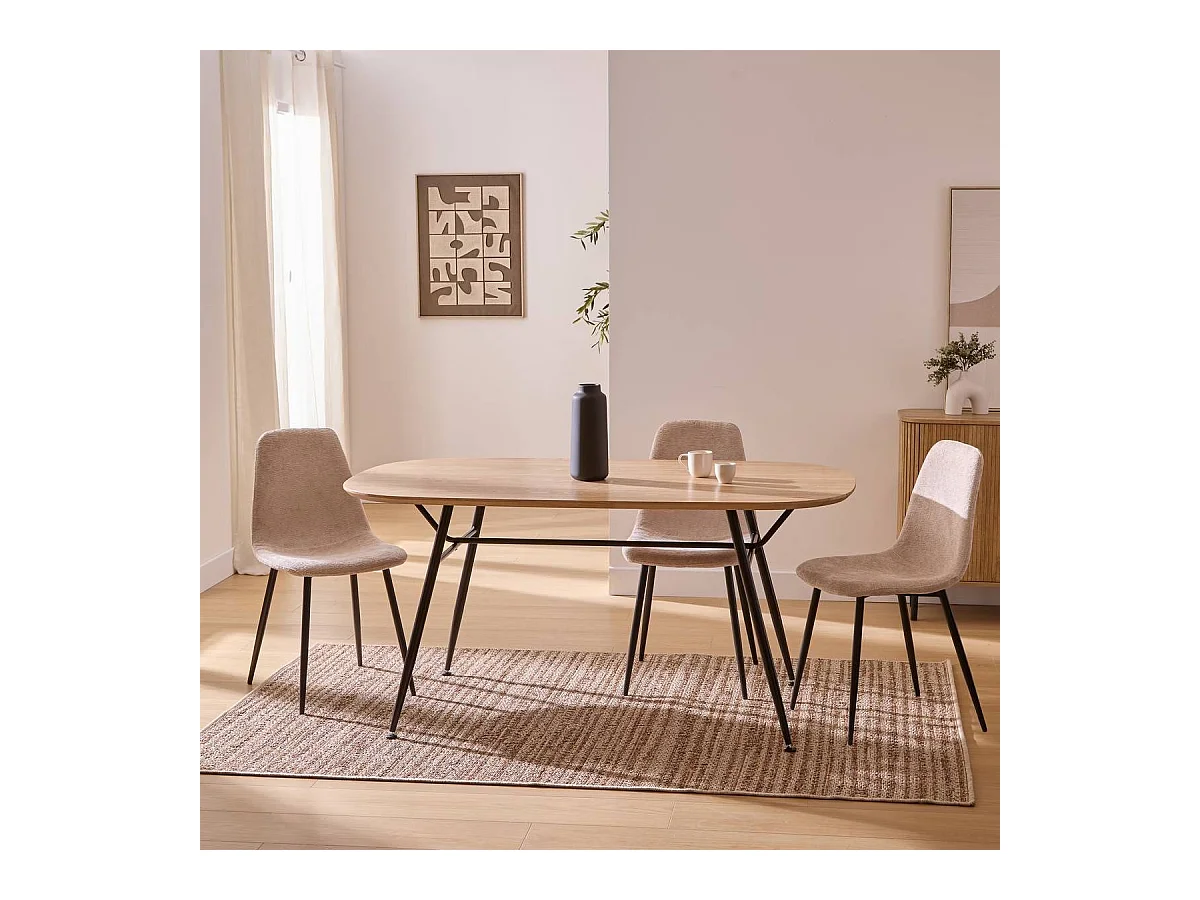 Table à manger ovale avec pieds en métal noir - Longueur 160 x largeur 90 x Hauteur 75 cm