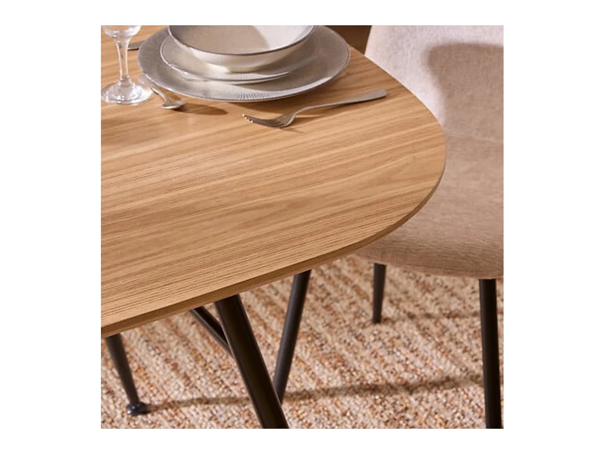 Table à manger ovale avec pieds en métal noir - Longueur 160 x largeur 90 x Hauteur 75 cm