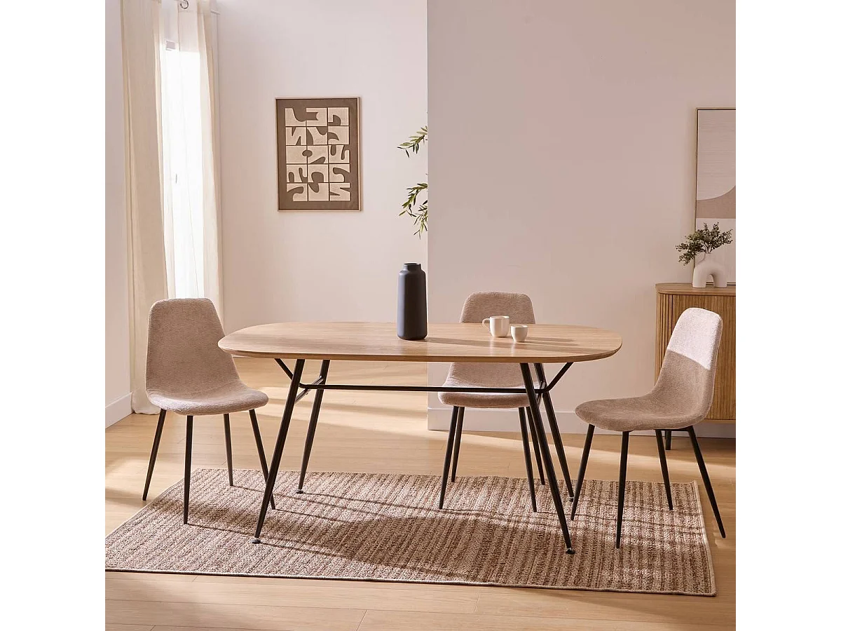 Table à manger ovale avec pieds en métal noir - Longueur 160 x largeur 90 x Hauteur 75 cm
