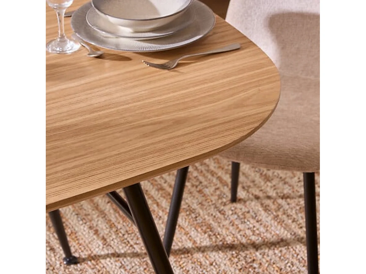 Table à manger ovale avec pieds en métal noir - Longueur 160 x largeur 90 x Hauteur 75 cm