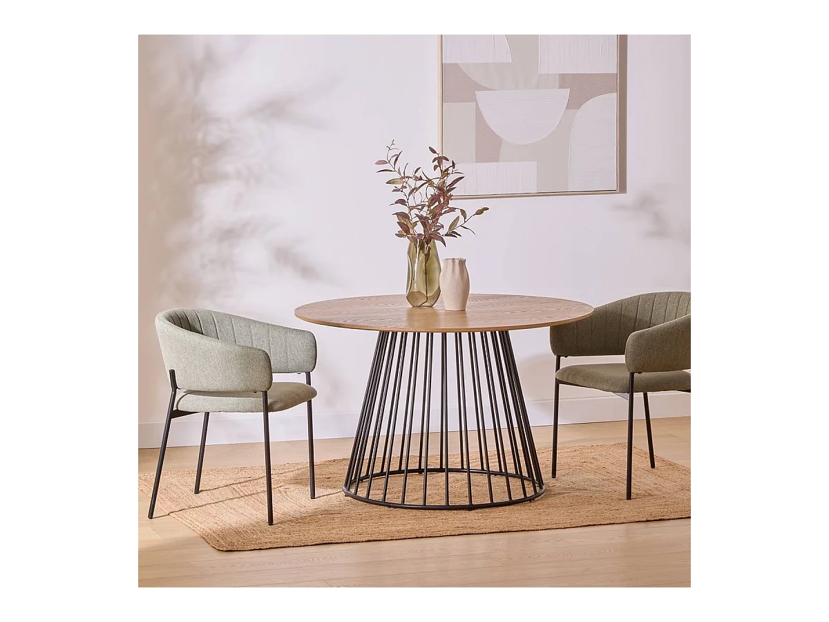 Table à manger ronde avec pieds en métal noir - Diamètre 120 x Hauteur 75 cm