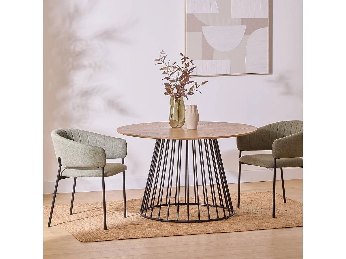 Table à manger ronde avec pieds en métal noir - Diamètre 120 x Hauteur 75 cm