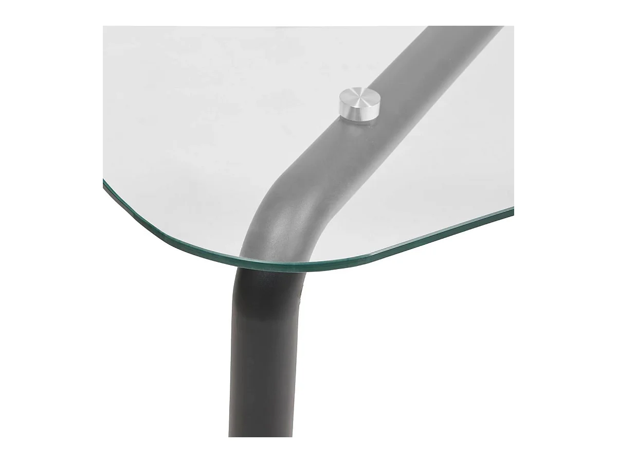 Table basse en verre transparent et pieds en métal noir - Longueur 180 x largeur 90 x Hauteur 75,5 cm