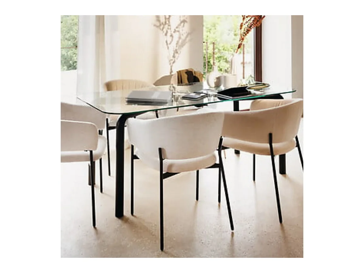 Table basse en verre transparent et pieds en métal noir - Longueur 180 x largeur 90 x Hauteur 75,5 cm