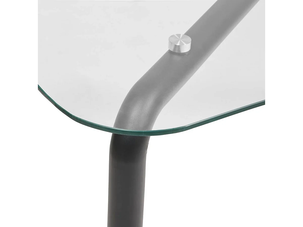 Table basse en verre transparent et pieds en métal noir - Longueur 180 x largeur 90 x Hauteur 75,5 cm