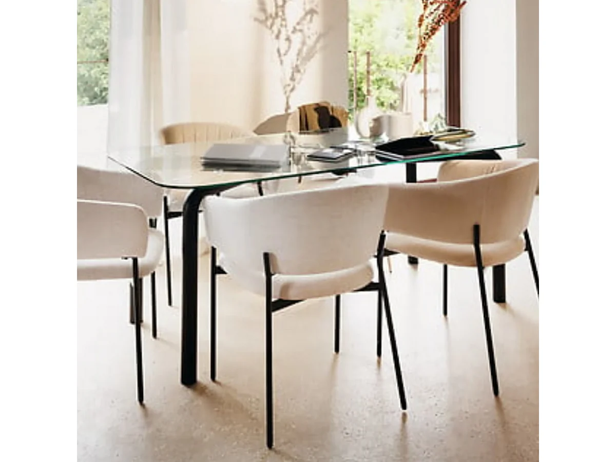 Table basse en verre transparent et pieds en métal noir - Longueur 180 x largeur 90 x Hauteur 75,5 cm