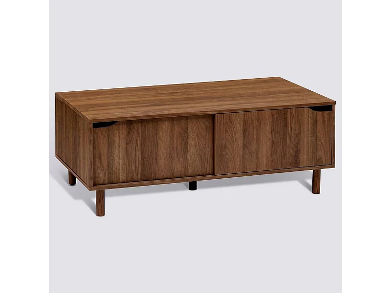 Table basse avec 2 niches rangement et portes coulissantes - Longueur 108 x Profondeur 60 x Hauteur 42 cm