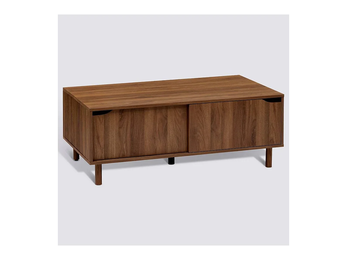 Table basse avec 2 niches rangement et portes coulissantes - Longueur 108 x Profondeur 60 x Hauteur 42 cm