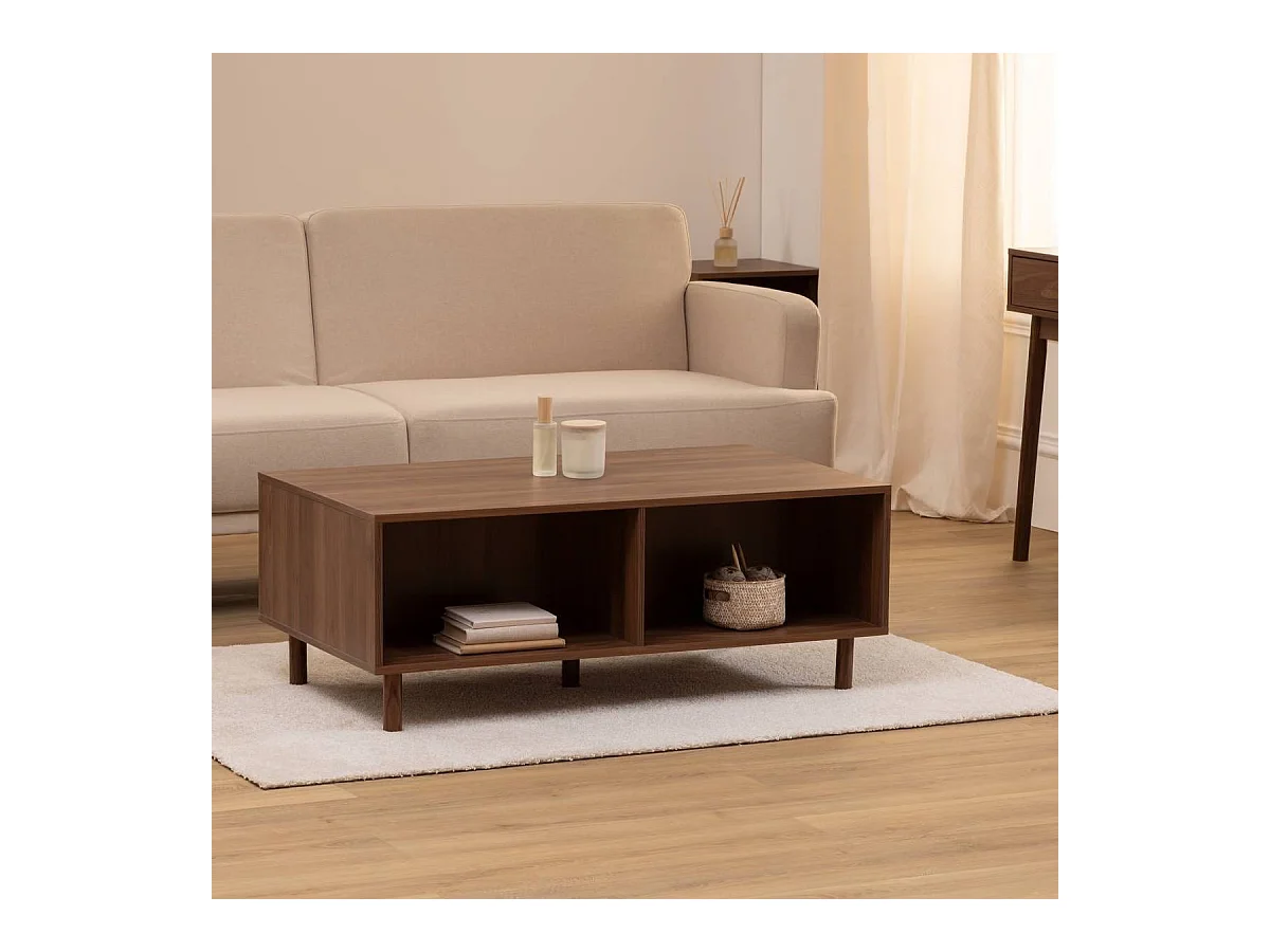 Table basse avec 2 niches rangement et portes coulissantes - Longueur 108 x Profondeur 60 x Hauteur 42 cm