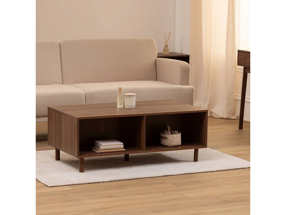 Table basse avec 2 niches rangement et portes coulissantes - Longueur 108 x Profondeur 60 x Hauteur 42 cm