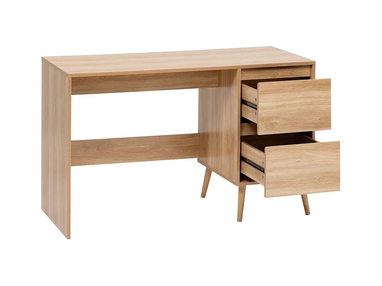 Bureau de 2 tiroirs coloris effet bois clair - Longueur 120 x Profondeur 48 x Hauteur 75 cm