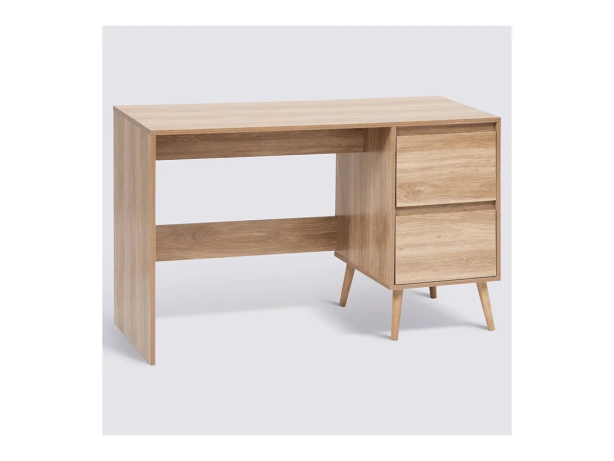 Bureau de 2 tiroirs coloris effet bois clair - Longueur 120 x Profondeur 48 x Hauteur 75 cm