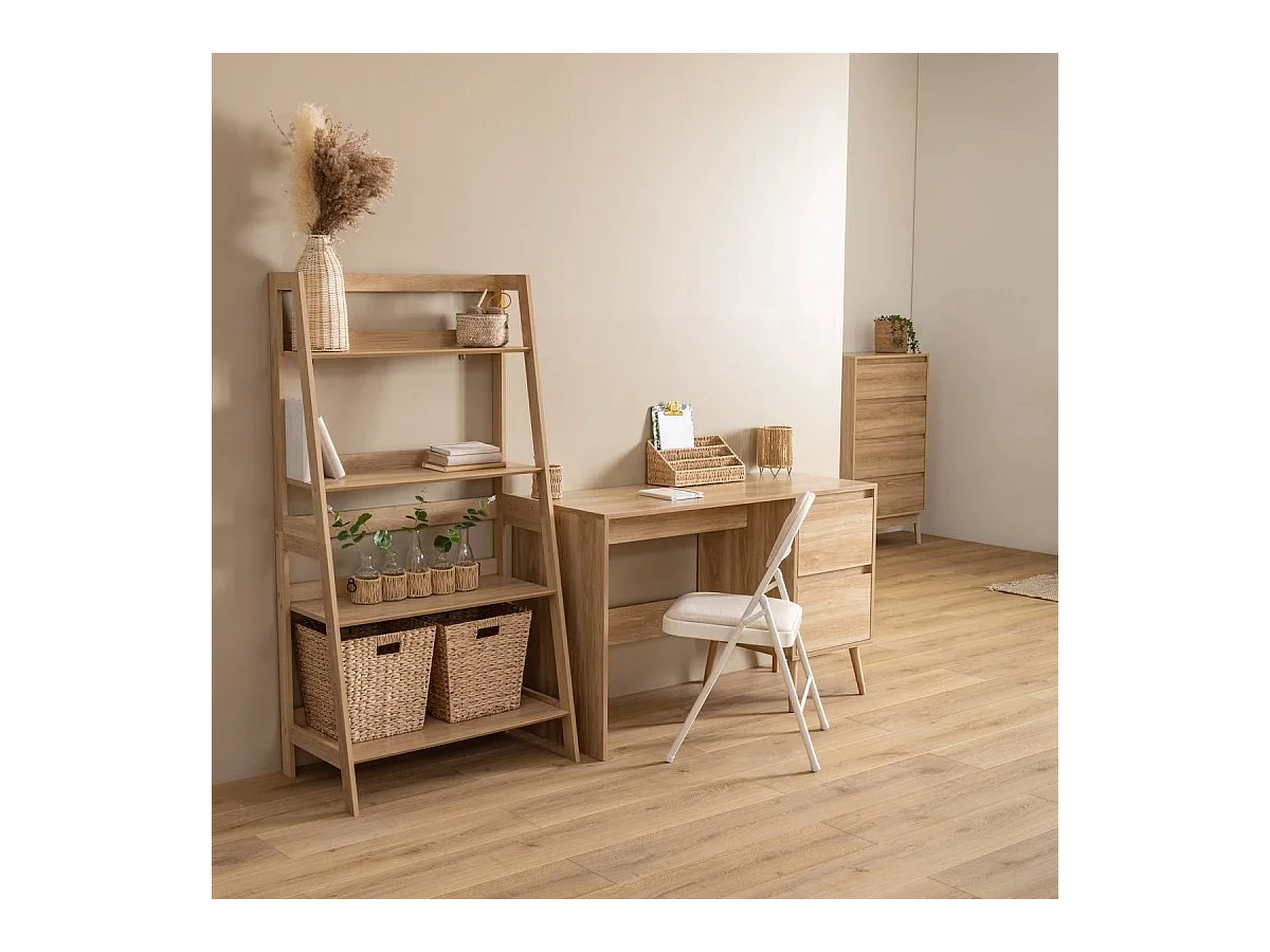 Bureau de 2 tiroirs coloris effet bois clair - Longueur 120 x Profondeur 48 x Hauteur 75 cm