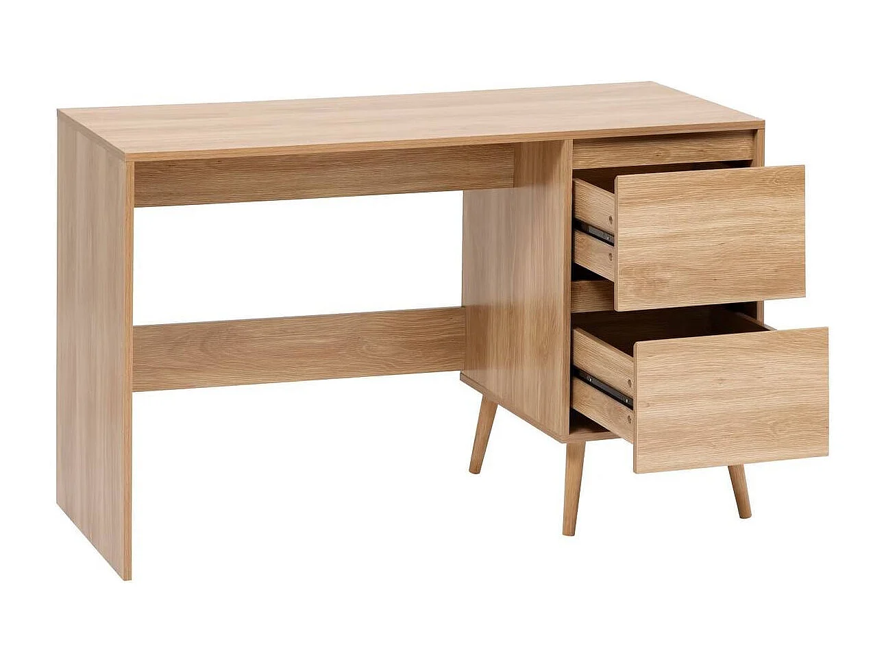 Bureau de 2 tiroirs coloris effet bois clair - Longueur 120 x Profondeur 48 x Hauteur 75 cm