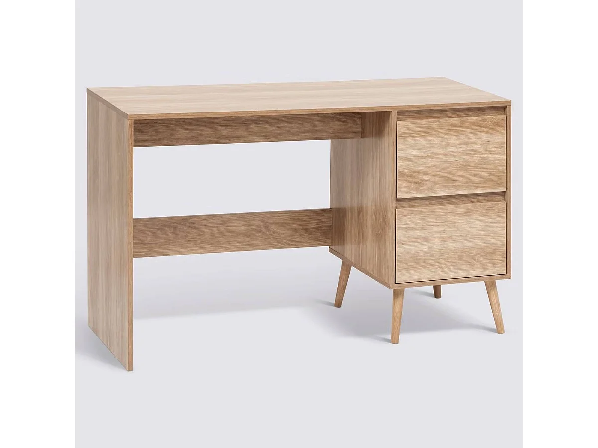 Bureau de 2 tiroirs coloris effet bois clair - Longueur 120 x Profondeur 48 x Hauteur 75 cm