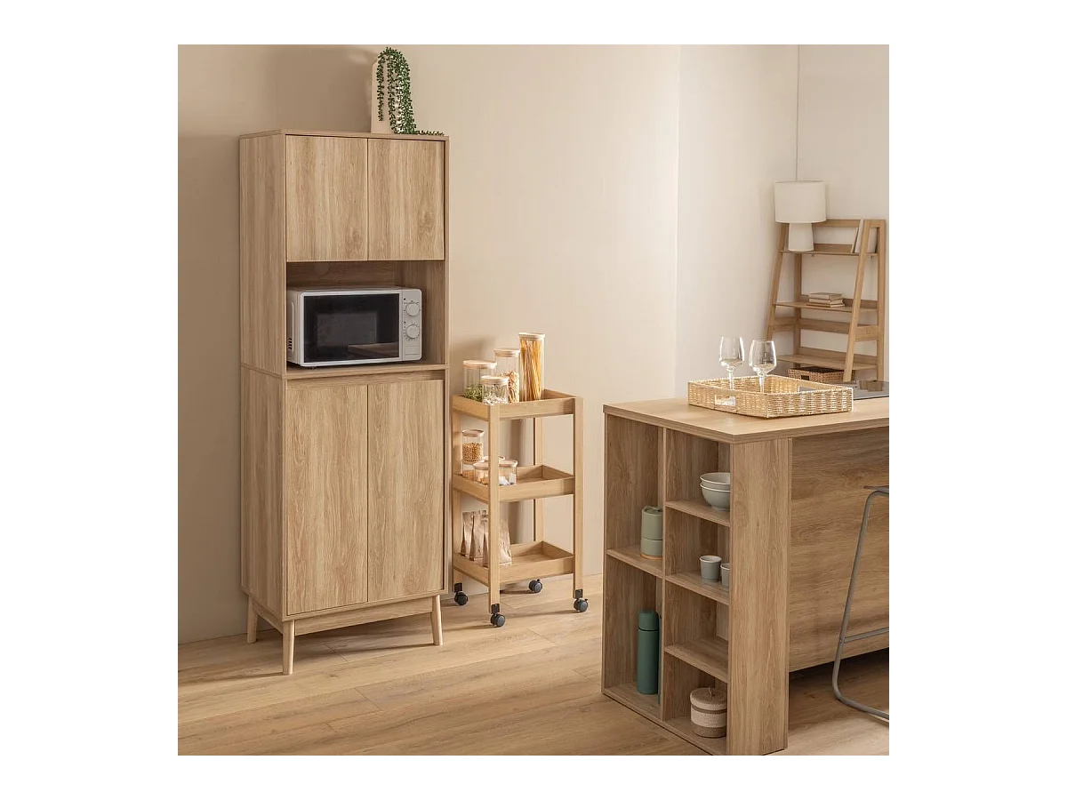 Ilot de cuisine central meuble de rangement 2 portes et 6 niches - Longueur 120 x largeur 60 x Hauteur 90 cm