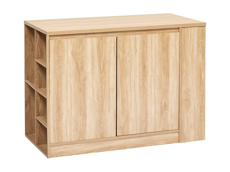 Ilot de cuisine central meuble de rangement 2 portes et 6 niches - Longueur 120 x largeur 60 x Hauteur 90 cm