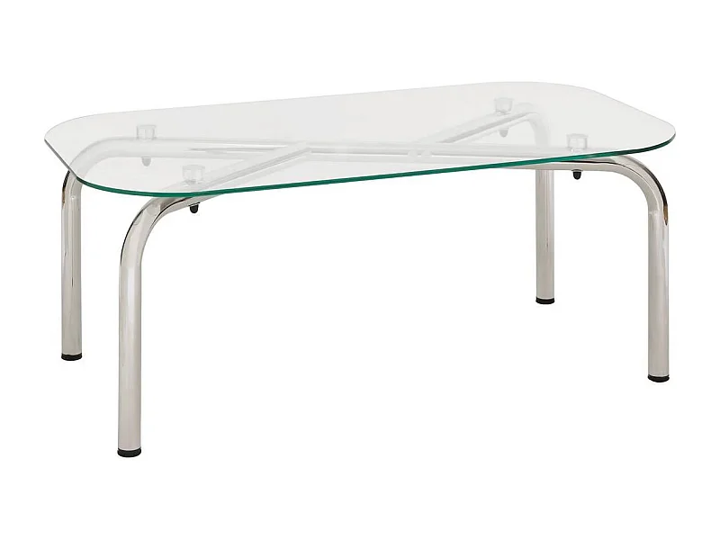 Table basse en verre transparent et pieds en métal chromé - Longueur 110 x largeur 60 x Hauteur 44,5 cm