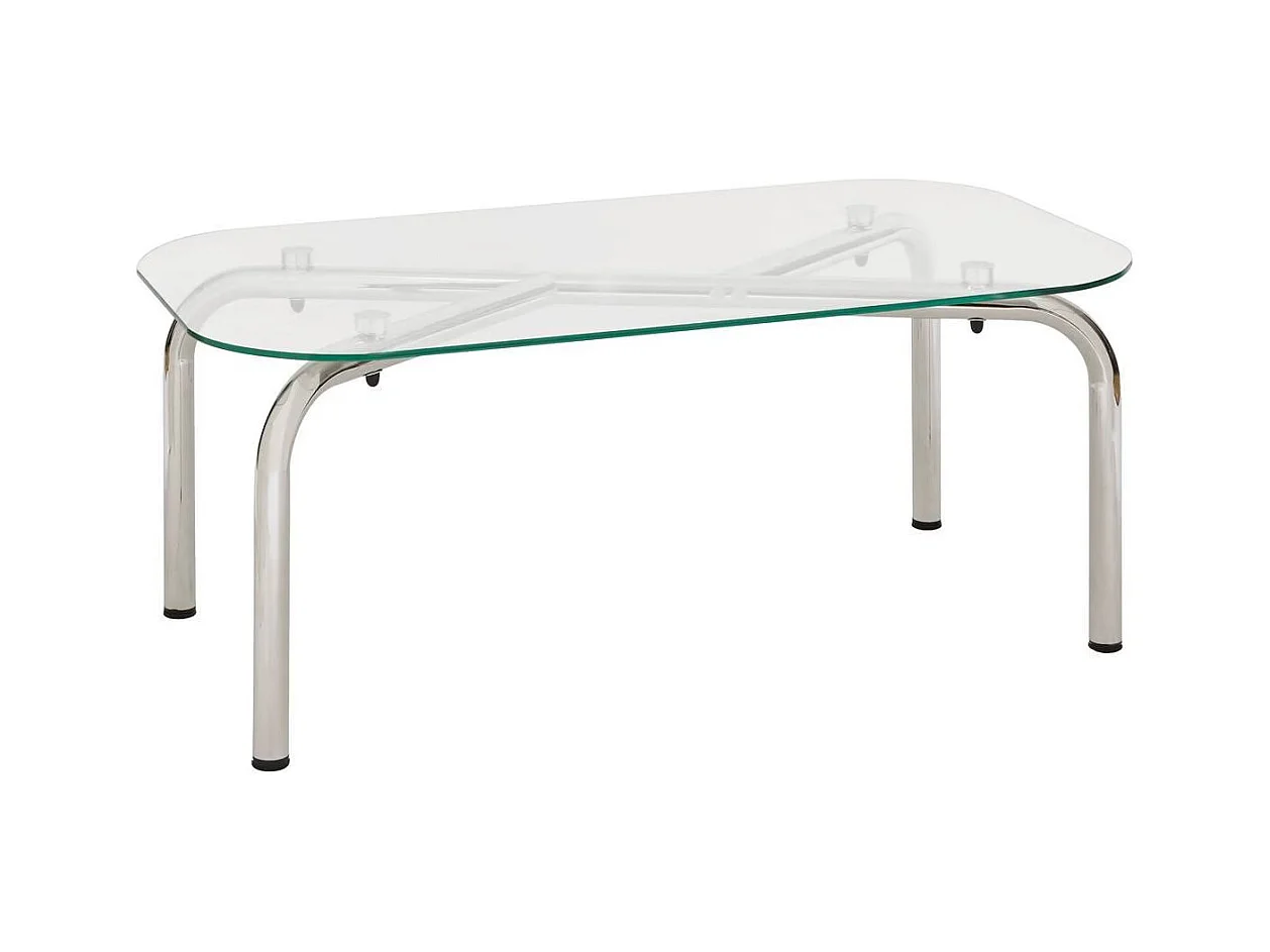 Table basse en verre transparent et pieds en métal chromé - Longueur 110 x largeur 60 x Hauteur 44,5 cm