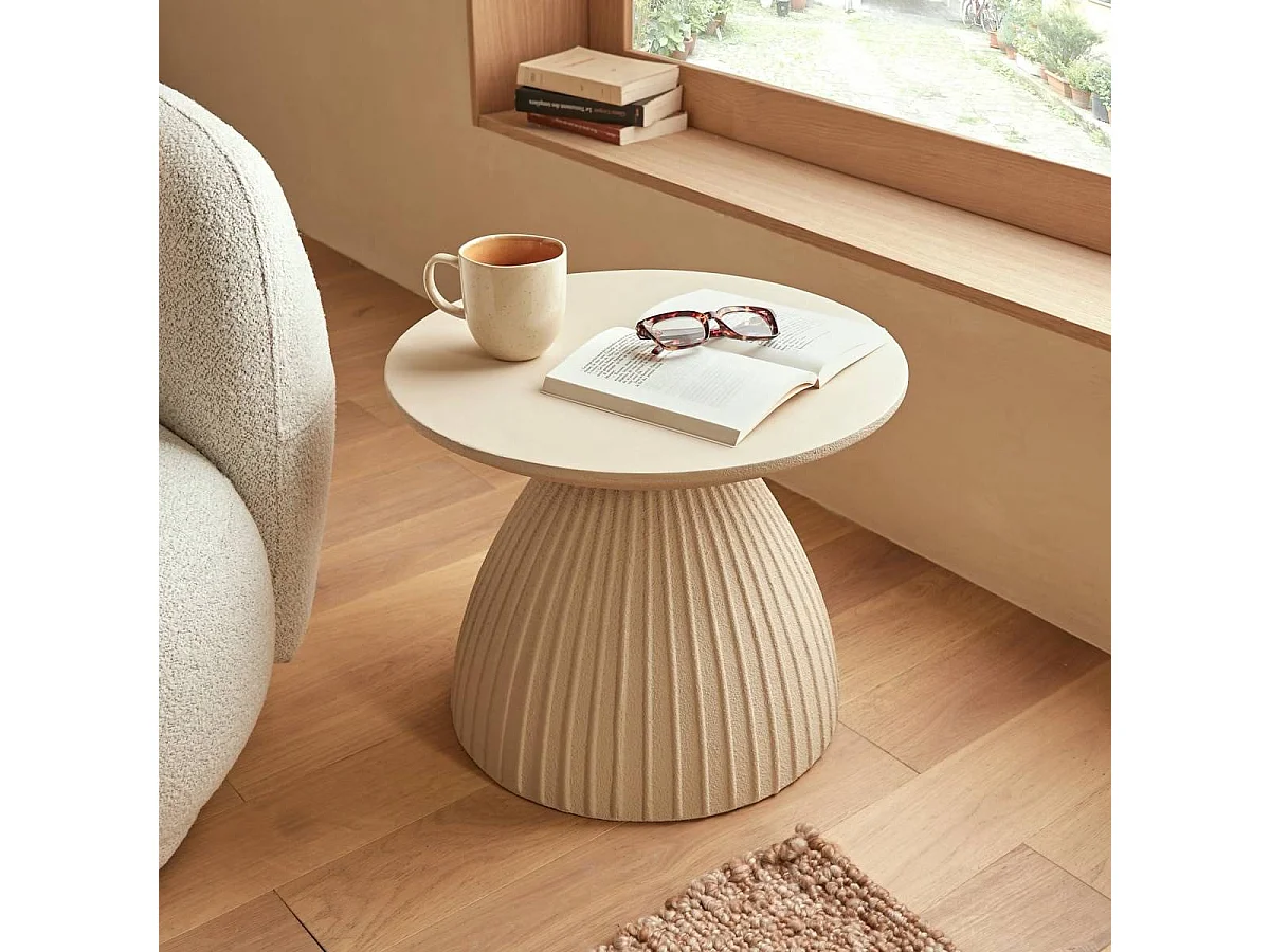 Table basse ronde coloris ivoire - Diamètre 50 x Hauteur 40 cm