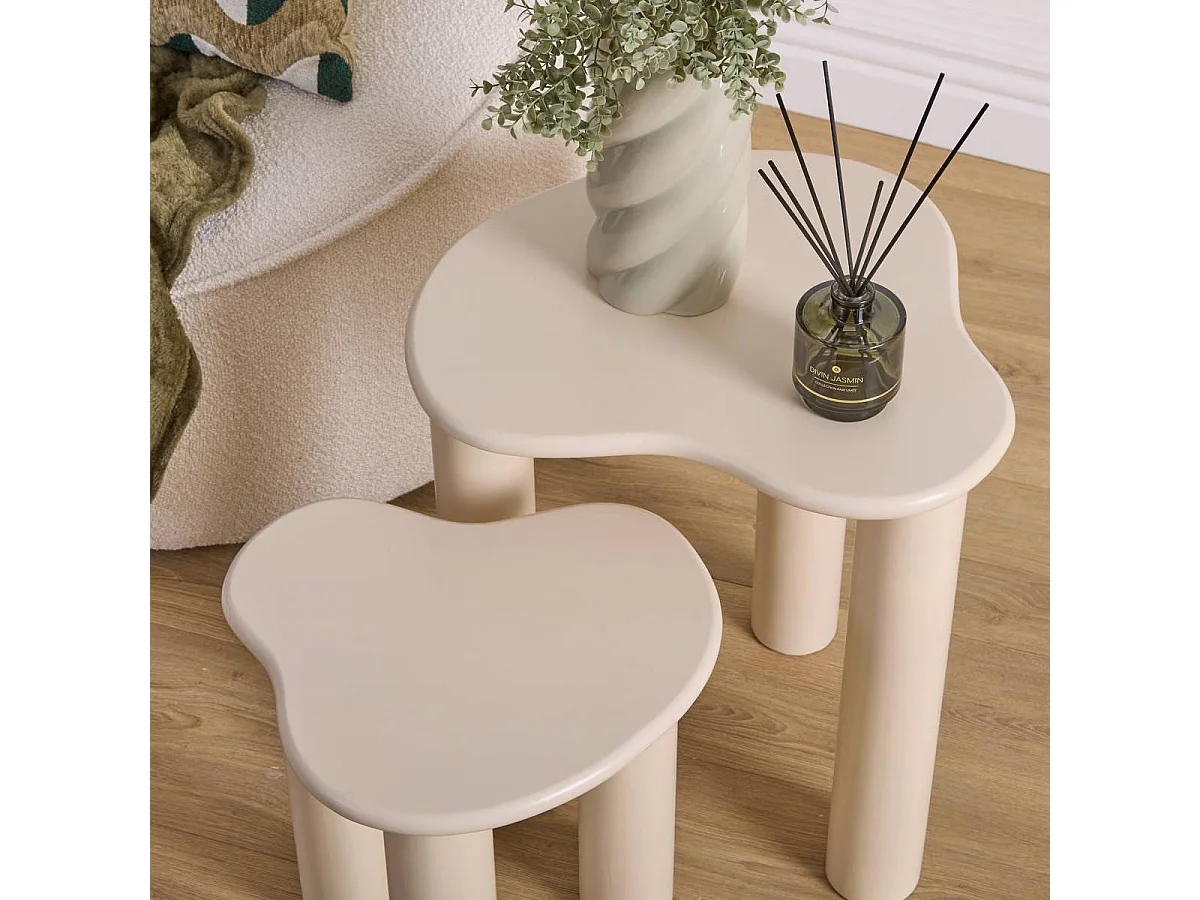 Lot de 2 tables gigognes,tables à café coloris ivoire