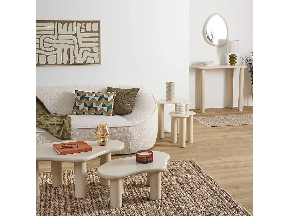 Lot de 2 tables gigognes,tables à café coloris ivoire