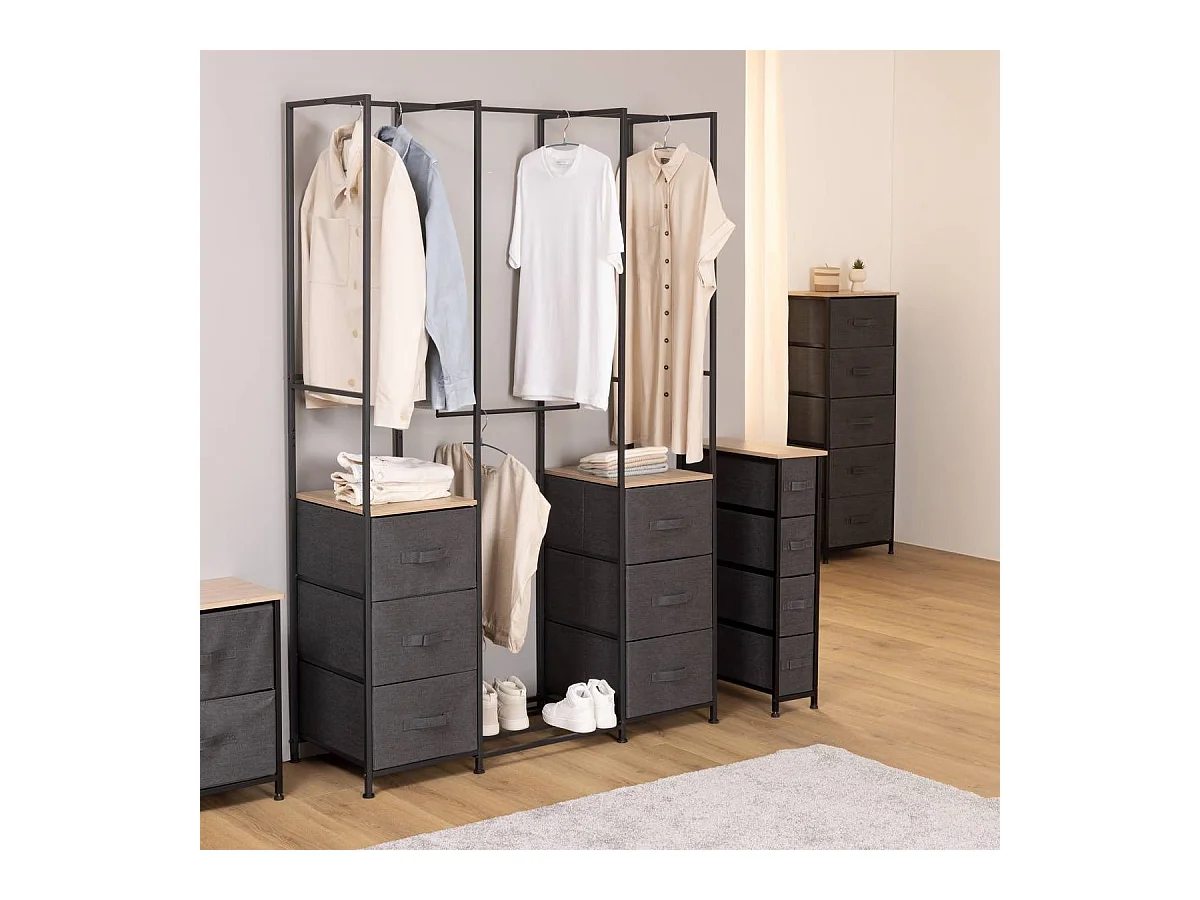 Penderie avec 2 étagères et 6 tiroirs Gris - Longueur 116 x Profondeur 40 x Hauteur 176 cm