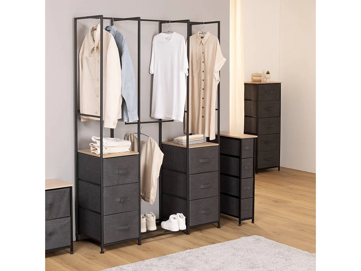 Penderie avec 2 étagères et 6 tiroirs Gris - Longueur 116 x Profondeur 40 x Hauteur 176 cm