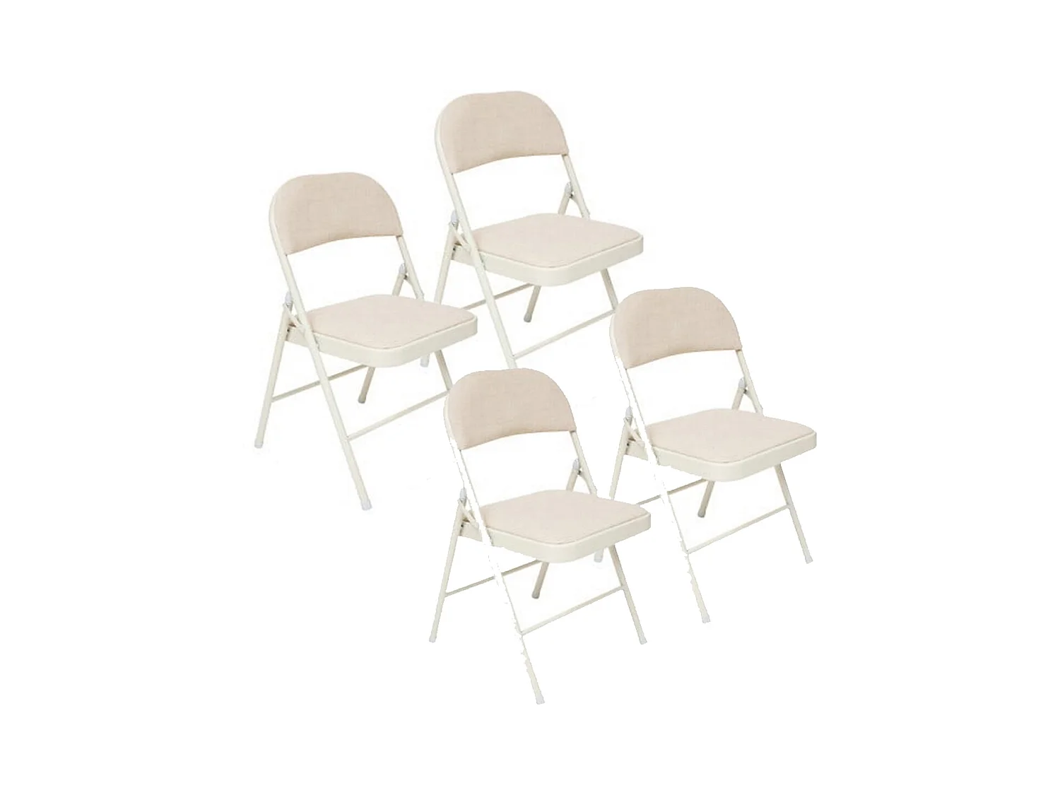 Lot de 4 Chaises pliante avec structure en métal, assise et dossier coloris beige - Longueur 46,5 x Profondeur 46,5 x Hauteur 79,5 cm