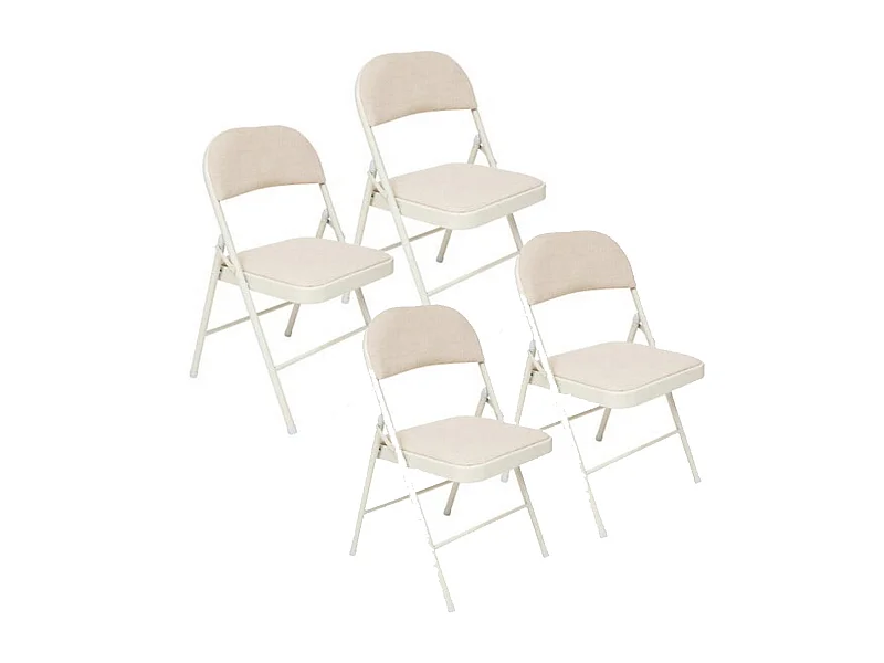 Lot de 4 Chaises pliante avec structure en métal, assise et dossier coloris beige - Longueur 46,5 x Profondeur 46,5 x Hauteur 79,5 cm