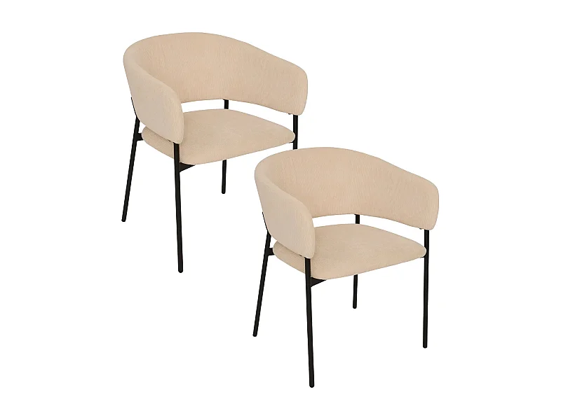 Lot de 2 chaises fauteuil rembourrés en velours côtelé beige - Longueur 59 x Profondeur 55 x Hauteur 78,5 cm