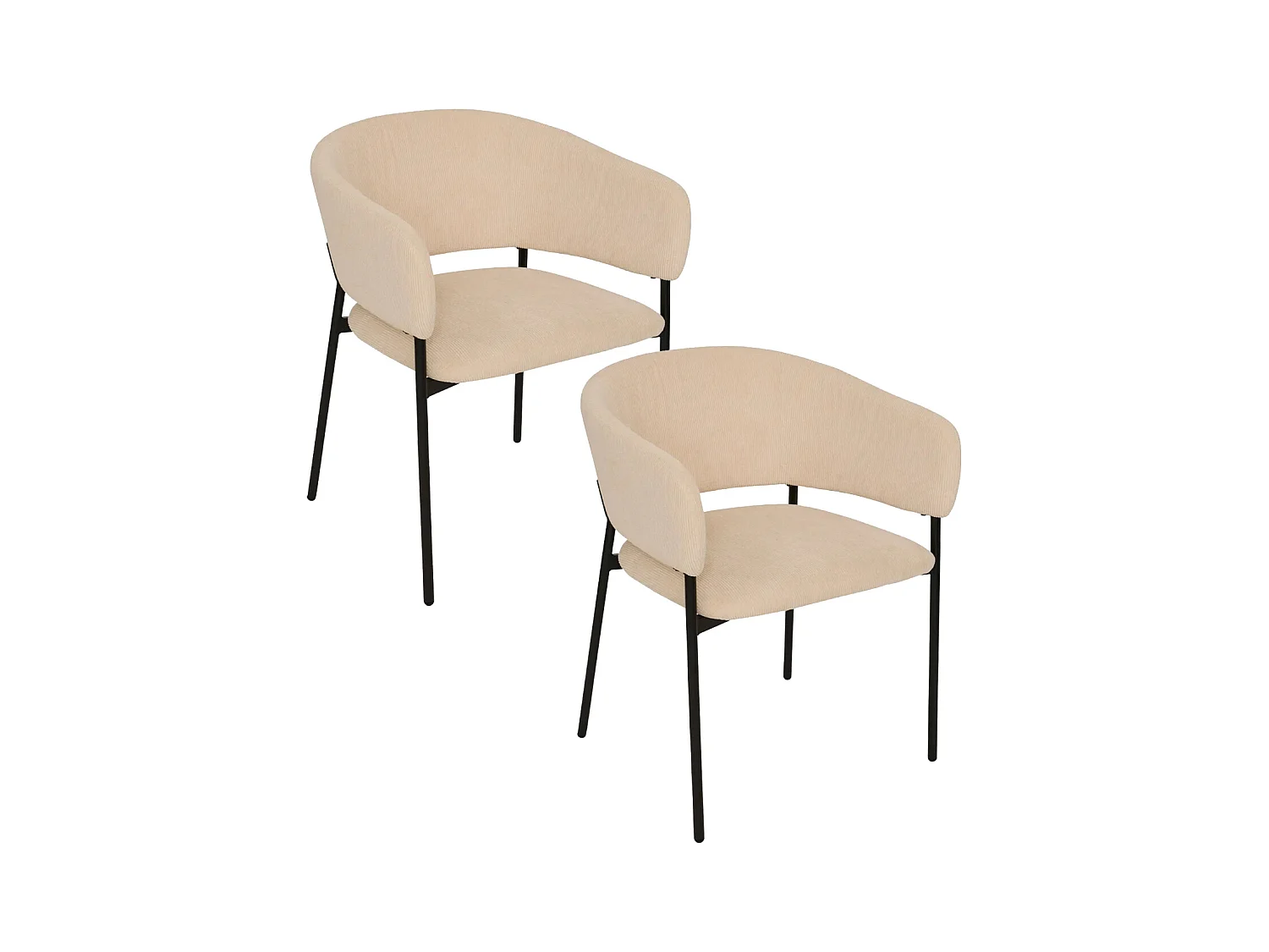 Lot de 2 chaises fauteuil rembourrés en velours côtelé beige - Longueur 59 x Profondeur 55 x Hauteur 78,5 cm