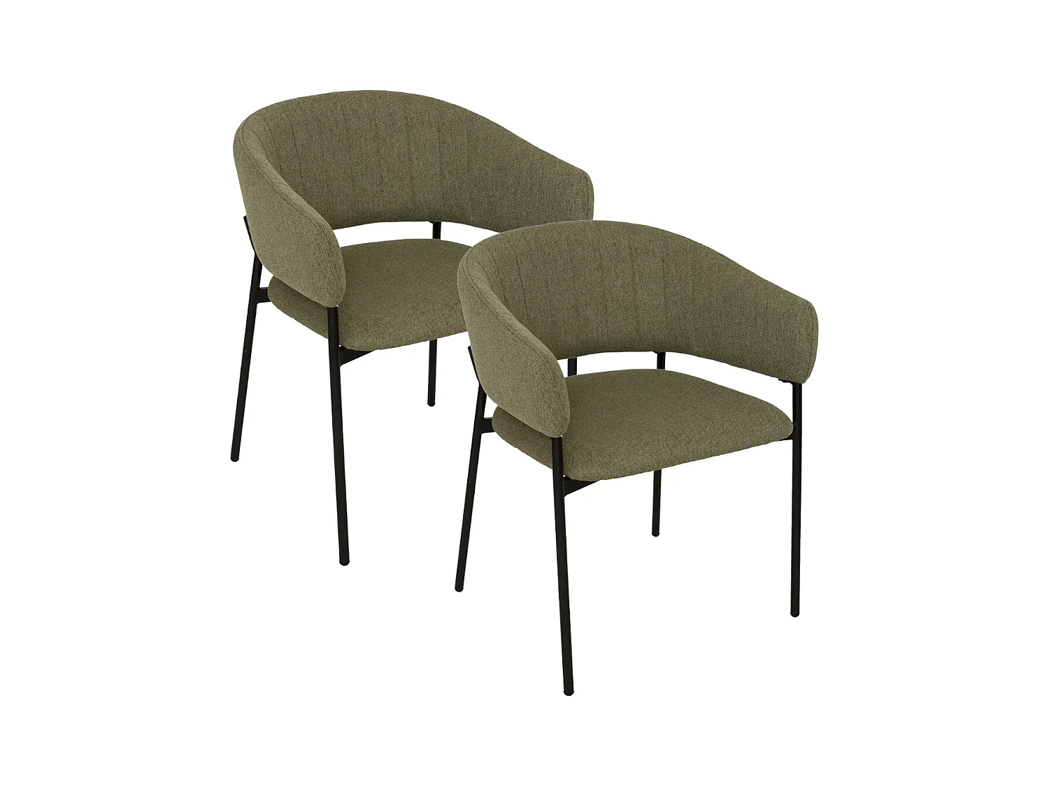 Lot de 2 chaises fauteuil rembourrés en tissu vert - Longueur 59 x Profondeur 55 x Hauteur 78,5 cm