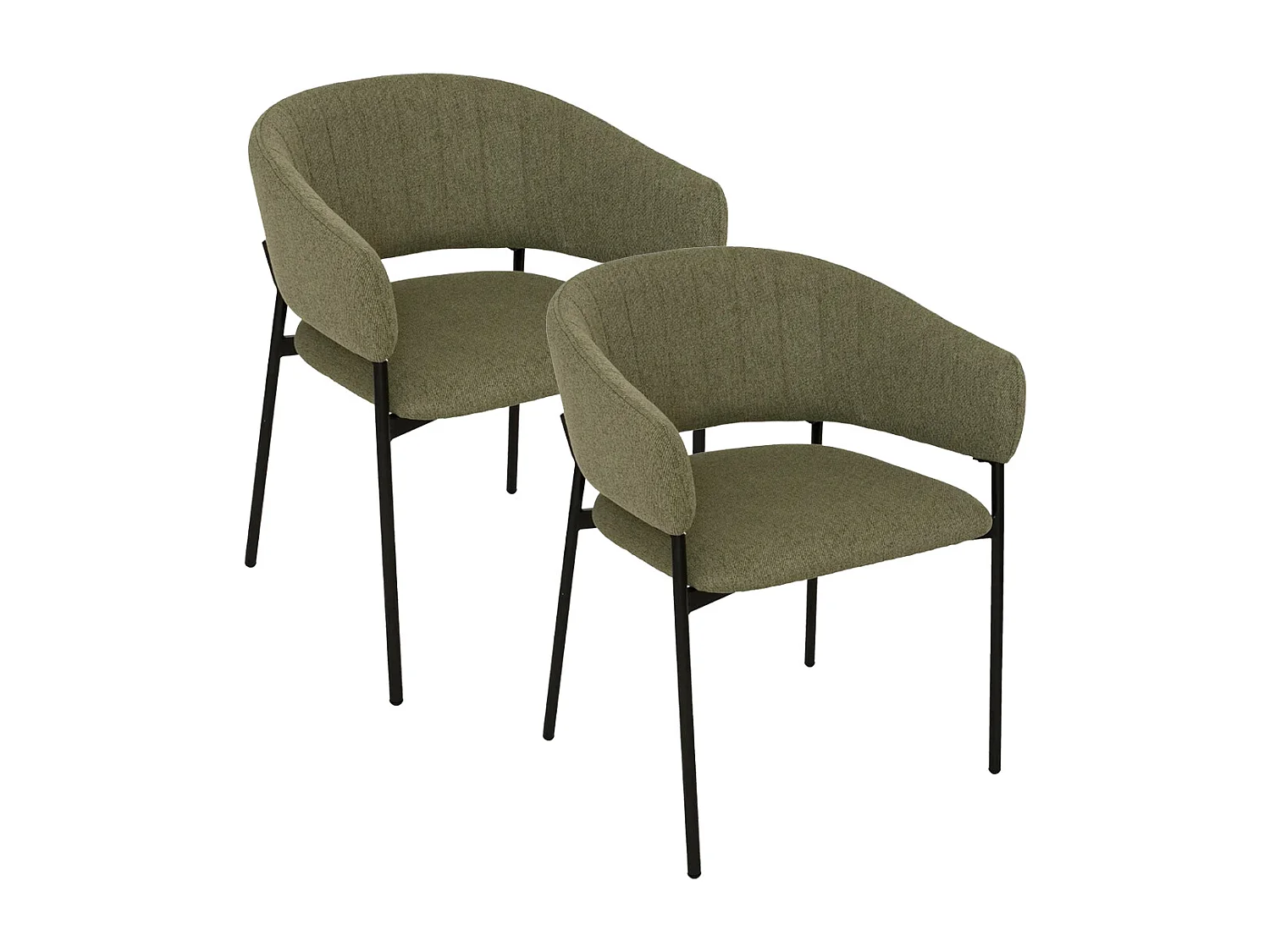 Lot de 2 chaises fauteuil rembourrés en tissu vert - Longueur 59 x Profondeur 55 x Hauteur 78,5 cm
