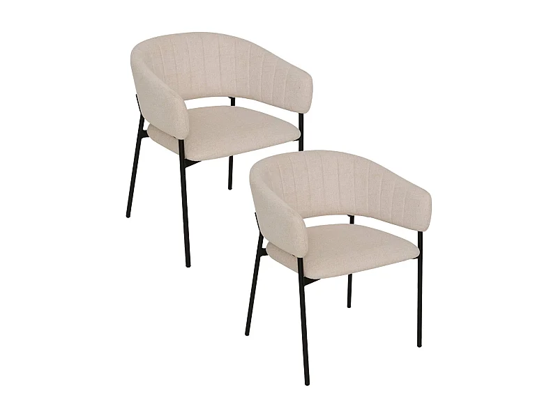 Lot de 2 chaises fauteuil rembourrés en tissu beige - Longueur 59 x Profondeur 55 x Hauteur 78,5 cm