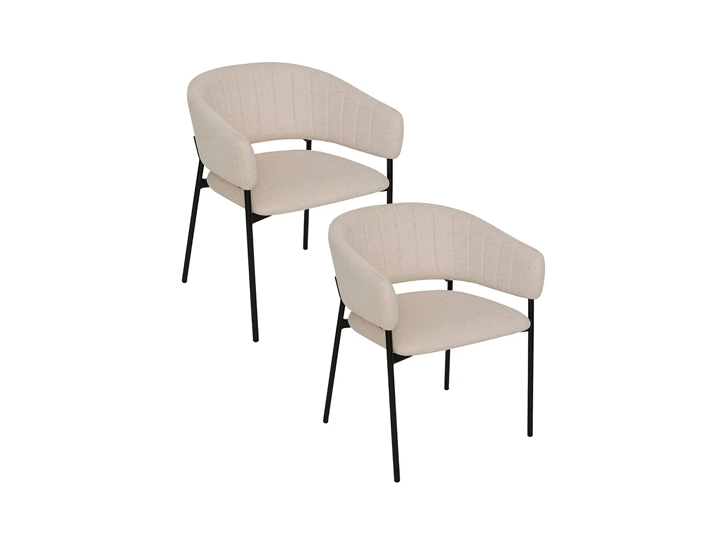 Lot de 2 chaises fauteuil rembourrés en tissu beige - Longueur 59 x Profondeur 55 x Hauteur 78,5 cm