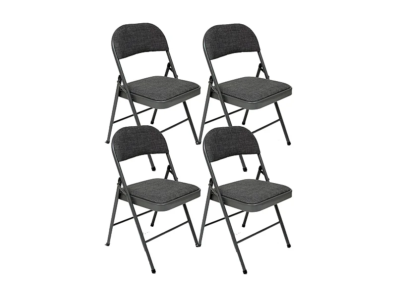 Lot de 4 Chaises pliante avec structure en métal, assise et dossier coloris gris - Longueur 46,5 x Profondeur 46,5 x Hauteur 79,5 cm