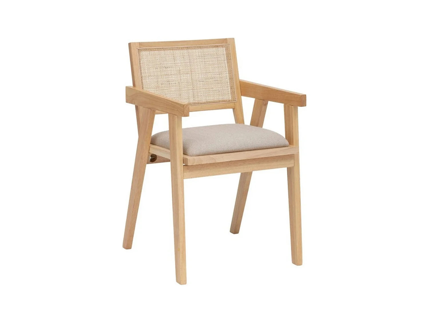 Chaise fauteuil en bois naturel avec assise rembourrée et dossier en cannage - Longueur 50 x Profondeur 50,5 x Hauteur 82 cm