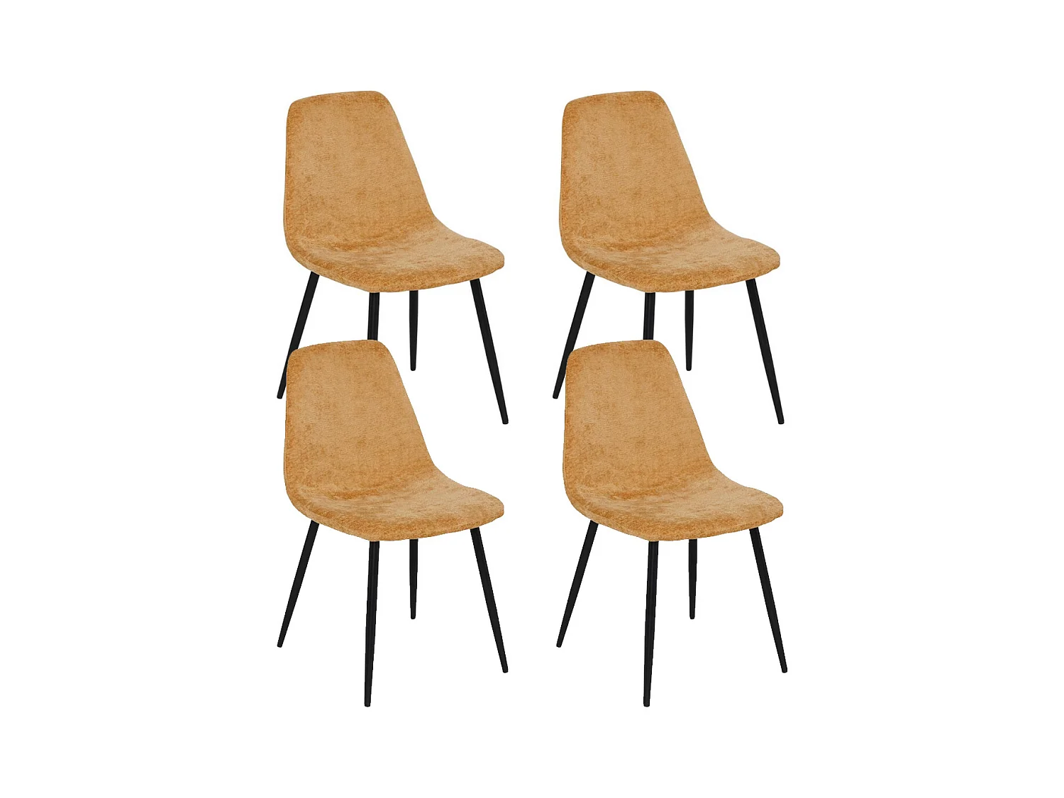 Lot de 4 chaises de salle à manger coloris Ocre et pieds en métal noir - Longueur 51 x Profondeur 45 x Hauteur 87 cm