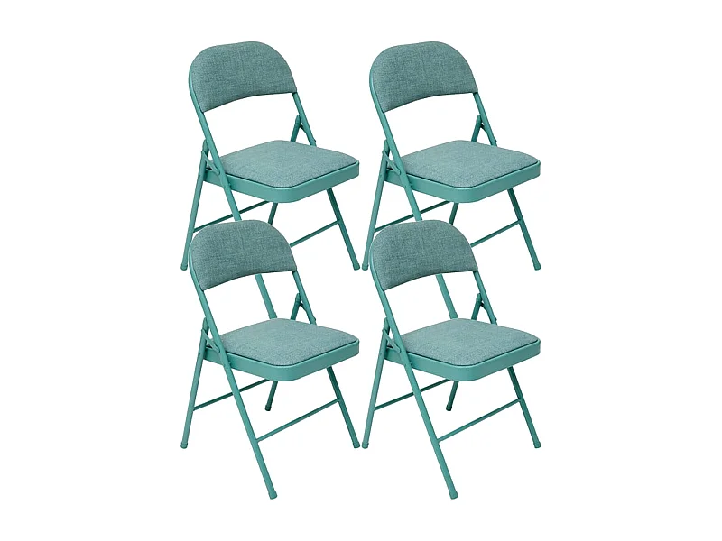 Lot de 4 Chaises pliante avec structure en métal, assise et dossier coloris vert - Longueur 46,5 x Profondeur 46,5 x Hauteur 79,5 cm