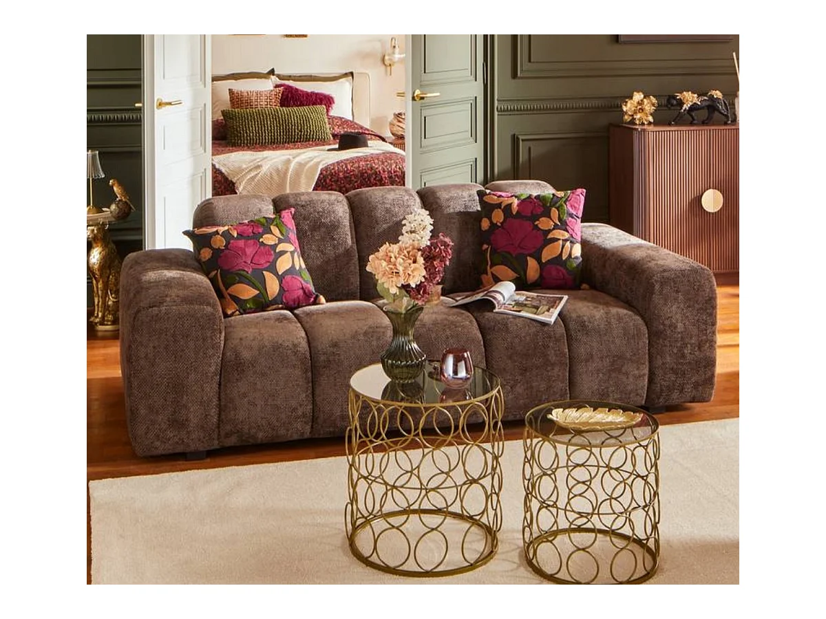 Canapé 3 places Sofa Fauteuil coloris marron - Longueur 212 x Profondeur 97 x Hauteur 76 cm