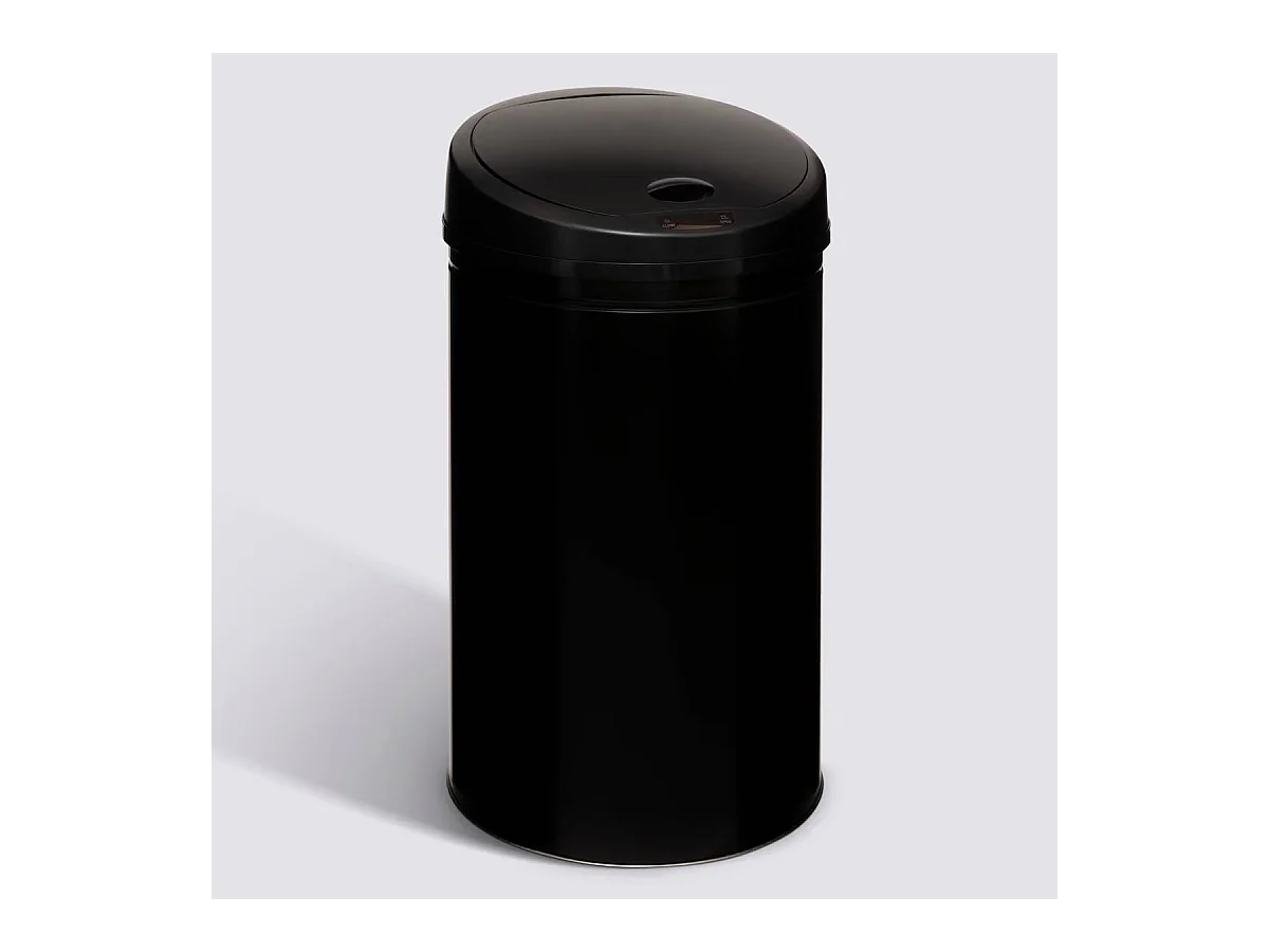 Poubelle automatique ronde, Détecteur infra-rouge + bouton, 40 l, Noir - Diamètre 32 x Hauteur 62 cm