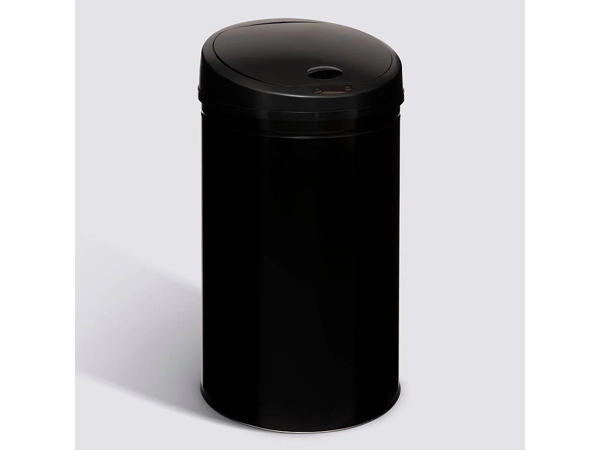 Poubelle automatique ronde, Détecteur infra-rouge + bouton, 40 l, Noir - Diamètre 32 x Hauteur 62 cm