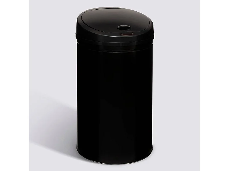 Poubelle automatique ronde, Détecteur infra-rouge + bouton, 40 l, Noir - Diamètre 32 x Hauteur 62 cm