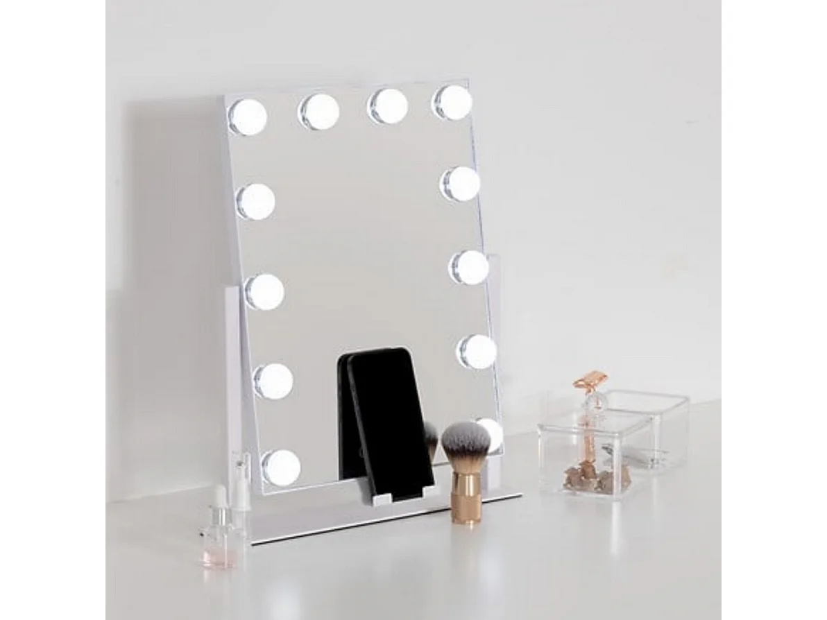 Miroir pivotant avec éclairage LED écran tactile coloris Blanc - Longueur 35 x Profondeur 7 x Hauteur 43 cm