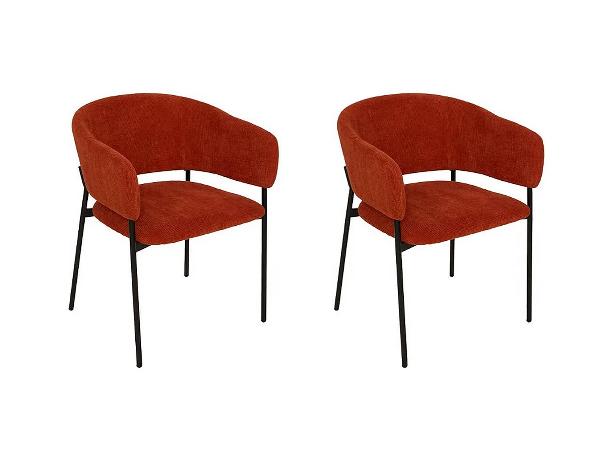 Lot de 2 chaises fauteuil rembourrés en velours côtelé ambre - Longueur 59 x Profondeur 55 x Hauteur 78,5 cm