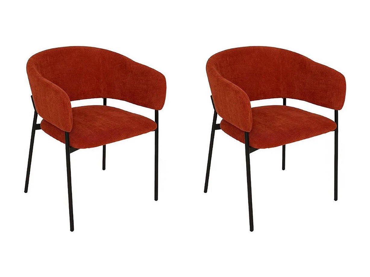 Lot de 2 chaises fauteuil rembourrés en velours côtelé ambre - Longueur 59 x Profondeur 55 x Hauteur 78,5 cm