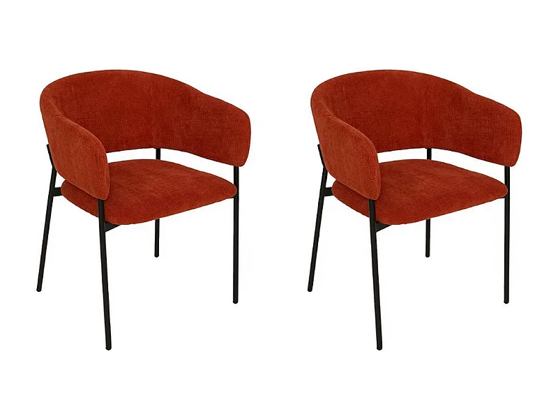 Lot de 2 chaises fauteuil rembourrés en velours côtelé ambre - Longueur 59 x Profondeur 55 x Hauteur 78,5 cm