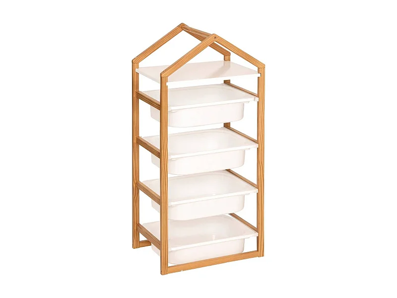 Meuble de rangement pour enfant avec 4 bacs - Longueur 43 x Profondeur 30 x Hauteur 94,5 cm