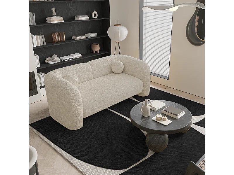 Canapé 2 places velours à motifs crème 168cm NOLA